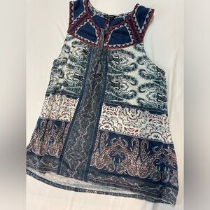 Lucky Brand red white and blue summer blouse. Adorably detailed! Size M